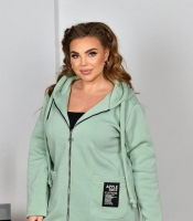 Куртка женская из тринитки на молнии с капюшоном с карманами удлинённая демисезонная