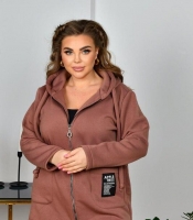 Куртка женская из тринитки с капюшоном на молнии с карманами удлинённая демисезонная