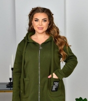 Куртка женская из тринитки на молнии с капюшоном с карманами удлинённая демисезонная