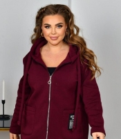 Куртка женская из тринитки на молнии с капюшоном с карманами удлинённая демисезонная