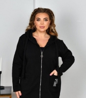 Куртка женская из тринитки с капюшоном на молнии с карманами удлинённая демисезонная