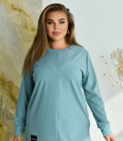 Туника женская из трикотажа рубчик с начесом шерстяная с вискозой и эластаном прямого силуэта с круглым вырезом с длинными рукавами на манжетах зимняя