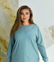 Туника женская из трикотажа рубчик с начесом шерстяная с вискозой и эластаном прямого силуэта с круглым вырезом с длинными рукавами на манжетах зимняя