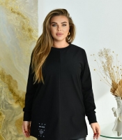 Туника женская из трикотажа рубчик с начесом шерстяная с вискозой и эластаном прямого силуэта с круглым вырезом с длинными рукавами на манжетах зимняя