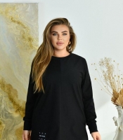 Туника женская из трикотажа рубчик с начесом шерстяная с вискозой и эластаном прямого силуэта с круглым вырезом с длинными рукавами на манжетах зимняя