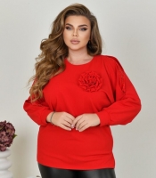 Туника женская из креп-стретча свободного прямого кроя асимметричная с разрезами с круглым вырезом с рукавом три четверти со съемным декором