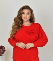 Туника женская из креп-стретча свободного прямого кроя асимметричная с разрезами с круглым вырезом с рукавом три четверти со съемным декором