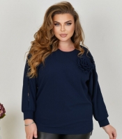 Туника женская из креп-стретча свободного прямого кроя асимметричная с разрезами с круглым вырезом с рукавом три четверти со съемным декором