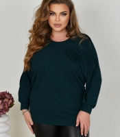 Туника женская из креп-стретча свободного прямого кроя асимметричная с разрезами с круглым вырезом рукав три четверти со съемным декором демисезонная