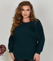 Туника женская из креп-стретча свободного прямого кроя асимметричная с разрезами с круглым вырезом рукав три четверти со съемным декором демисезонная