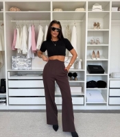 Брюки женские из костюмной ткани палаццо с высокой посадкой и оригинальным поясом демисезонные