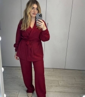 Костюм женский из двусторонней ангоры жакет на запах с поясом и брюки палаццо весенний