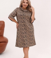 Платье-трапеция женское из трикотажа на флисе с воротником-хомутом и орнаментом утепленное весеннее