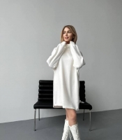 Платье-свитер женское из турецкой двусторонней ангоры оверсайз с высоким горлом и длинными рукавами