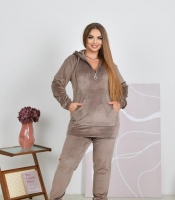 Спортивный костюм женский велюровый турецкий худи на молнии с капюшоном и карманами джоггеры на резинке с манжетами весенний