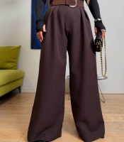 Брюки-палаццо женские из плотной костюмной ткани с высокой посадкой широкие на резинке по спинке повседневные деловые весенние