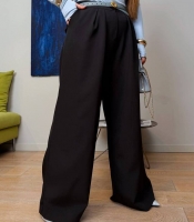 Брюки-палаццо женские из плотной костюмной ткани с высокой посадкой широкие на резинке по спинке деловые повседневные весенние