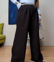 Брюки-палаццо женские из плотной костюмной ткани с высокой посадкой широкие на резинке по спинке деловые повседневные весенние