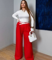 Брюки-палаццо женские из плотной костюмной ткани с высокой посадкой широкие на резинке по спинке деловые повседневные весенние