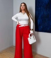 Брюки-палаццо женские из плотной костюмной ткани с высокой посадкой широкие на резинке по спинке деловые повседневные весенние