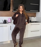 Спортивный костюм женский велюровый оверсайз двойка с молнией на воротнике и кулиской по низу демисезонный