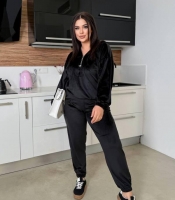 Спортивный костюм женский велюровый оверсайз двойка с молнией у горловины и кулиской по низу демисезонный