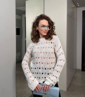 Свитер женский хлопковый ажурный из фабричной вязки с узором весенний