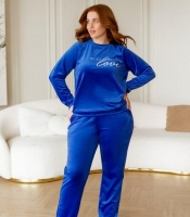 Домашний костюм-двойка женский велюровый хлопковый: свитшот реглан с принтом надпись и брюки-джоггеры на резинке с карманами весенний