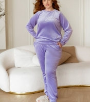 Домашний костюм-двойка женский велюровый хлопковый: свитшот реглан с принтом надпись и брюки-джоггеры на резинке с карманами весенний