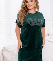 Домашнее платье-туника женское велюровое хлопковое с декоративным узором со стразами без застежки с карманами в боковых швах весеннее