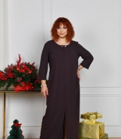 Платье женское из креп-стретча прямого силуэта с разрезом и декоративной отделкой с рукавом 3/4 весеннее