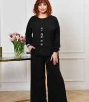 Костюм женский из трикотажного крепа блуза с декоративной планкой и брюки палаццо осенний