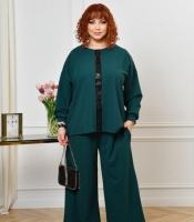 Костюм женский из крепа-стретч праздничный с туникой и брюками оверсайз большие размеры весенний
