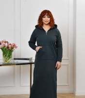 Платье-худи женское трикотажное из тринитки на флисе с начесом с капюшоном на молнии с карманом кенгуру с боковыми разрезами зимнее