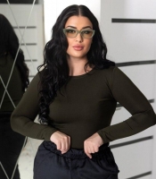 Лонгслив женский из микродайвинга на флисе облегающий базовый с круглым вырезом