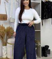 Брюки женские велюровые палаццо на резинке с карманами свободного кроя зимние