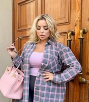 Рубашка женская из хлопковой фланели в клетку оверсайз с воротником на пуговицах весенняя