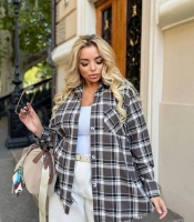 Рубашка женская хлопковая фланелевая в клетку оверсайз с воротником на пуговицах