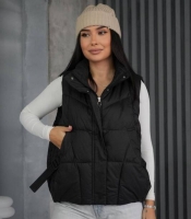 Жилет женский из водоотталкивающей плащевки стеганый дутая модель с высоким воротником на молнии с карманами со стяжками по низу демисезонный