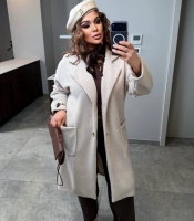 Кардиган женский из ангоры альпака удлиненный прямого кроя на пуговицах с накладными карманами