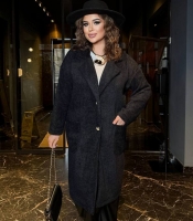 Кардиган женский из ангоры и шерсти удлиненный прямого кроя на пуговицах с накладными карманами весенний