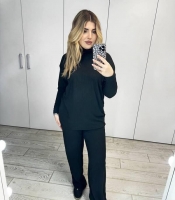 Костюм-двойка женский из трикотажа рубчик гольф и прямые брюки повседневный весенний