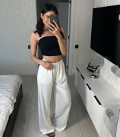 Брюки-палаццо женские из дабл шелка с высокой посадкой на резинке свободные весенние