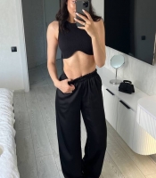 Брюки-палаццо женские из дабл шелка с высокой посадкой на широкой резинке свободного кроя весенние