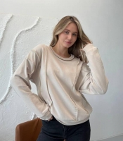 Свитшот женский из футера тринитка петля свободного кроя с круглым вырезом и спущенной линией плеча весенний