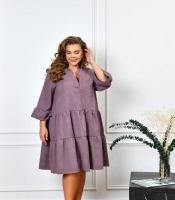 Платье-трапеция женское из микровельвета свободного кроя с ярусной юбкой с V-образным вырезом с рукавом три четверти демисезонное