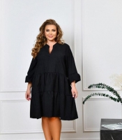 Платье-трапеция женское из микровельвета свободного кроя с ярусной юбкой с V-образным вырезом с рукавом три четверти демисезонное