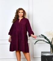 Платье-трапеция женское из микровельвета свободного кроя с ярусной юбкой с V-образным вырезом с рукавом три четверти демисезонное