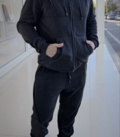 Спортивный костюм-двойка унисекс из полар флиса с капюшоном на молнии: кофта и джоггеры утепленный зимний