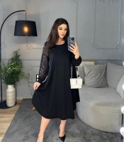 Платье-трапеция женское из креп-стретча с кружевными рукавами нарядное весеннее